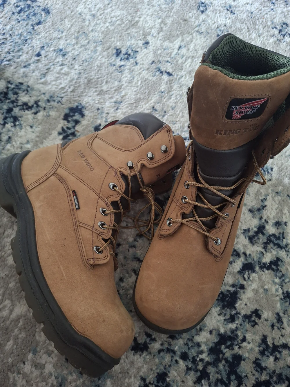 Red Wing Shoes tan brown leather King Toe tongue patch boots